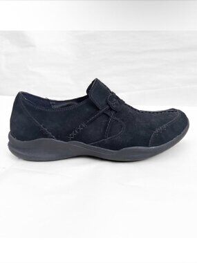 NEW Clarks Wave Walk Black Flats Women 9 Nubuck Leather Slip on Comfort Casual